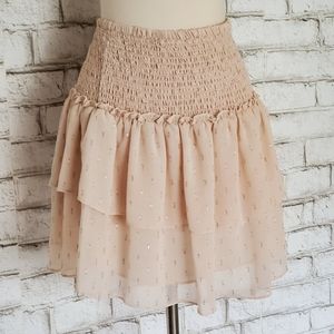 Chelsea & Violet Blush Pink Smocked Waist Sparkle Tiered Mini Skirt Medium 8 NWT